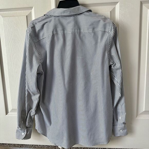 Jones New York easy care grey and white stripe button down shirt - Picture 2 of 9